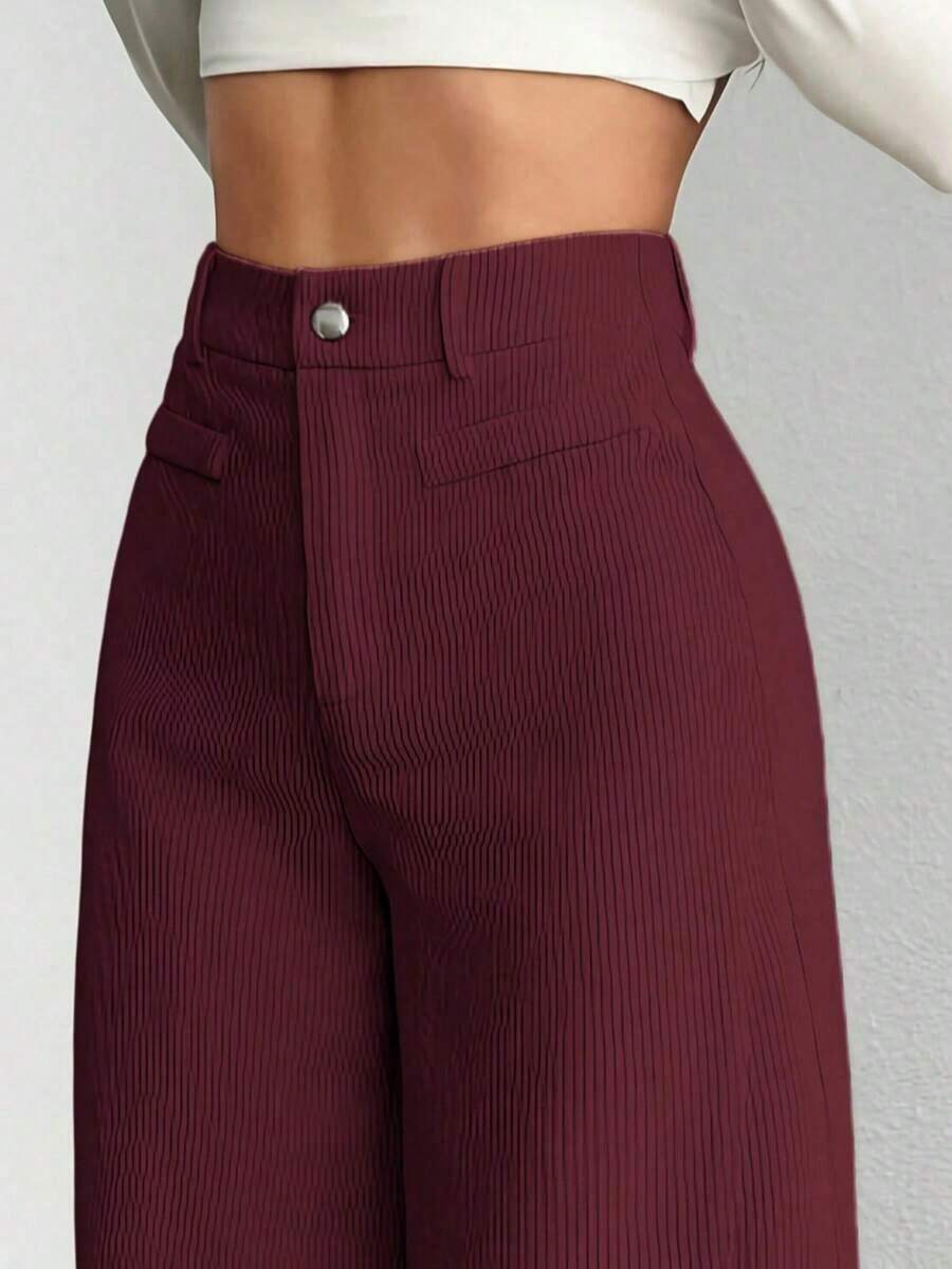 a Pantalones con bolsillo y cremallera de unicolor de poliéster, adecuados para uso diario en primavera, otoño e invierno, color negro - Burdeos - Ver 1