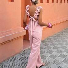 Conjunto de dos piezas con top tubo con volantes y pantalones - Versátil para uso casual/oficina/vacaciones (primavera y verano, tallas regulares) - Rosa - Ver 4