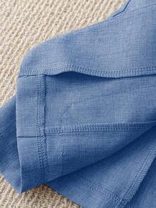 Chaqueta delgada de traje casual con bolsillo en la solapa y dobladillo de manga para mujer - Azul - Ver 5