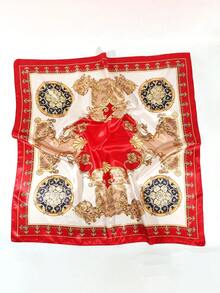 1pc Women's Red Baroque Pattern Scarf, Versatile Headband/Headwear For Outdoor, Beach, Summer - Red - View 4
