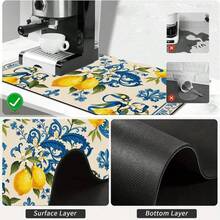 1pc Dish Drying Mat, Coffee Machine Pad, Yellow Lemon & Blue Baroque Leaf Pattern Absorbent Draining Mat, Suitable For Dining Table, Cafe, Multi-Purpose Drainage Pad, Home Gift, Tabletop Decor - XYLSD-351 - View 10