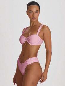 Resort - Braguitas de Bikini con Laterales Fruncidos y Corte Cheeky, Ropa de Baño para Vacaciones, Verano, Viajes, Playa, Básicos de Baño, Traje de Baño de Color Sólido, Resort Core - Rosa - Ver 3