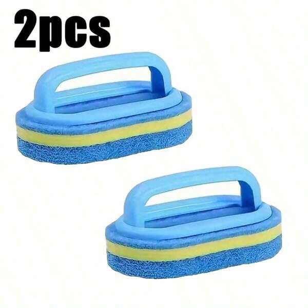 1/2pcs Multipurpose Scrub Sponge Brush With Handle – Heavy Duty Cleaning Brush For Kitchen, Bathroom Tile, Bathtub, Sink, & Floor – Ergonomic Hand-Held Scouring Pad For Pot, Pan, And Grout Cleaning (Blue)