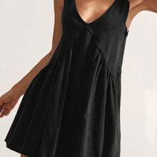 BohoFeels Casual Solid Color V-Neck Loose Knit Mini Dress For Women,Summer Dresses For Women - Gris Oscuro - Ver 11