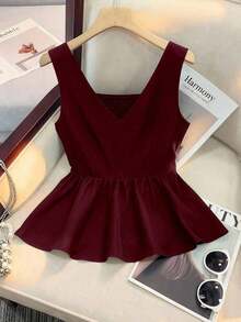 Camiseta sin mangas ajustada para mujer, adecuada para el trabajo, el viaje, las fiestas, la graduación y el uso diario - Burdeos - Ver 6