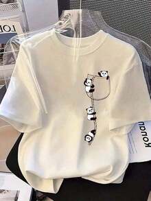 Blusa casual para mujer de moda con cuello redondo, manga corta y estampado de Panditas colgando de un lazo - Multicolor - Ver 5