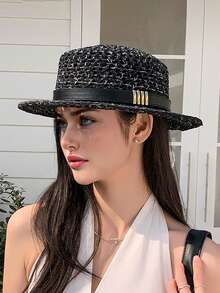 1pc New Versatile Hollow-Out Flat Top Sun Hat For Women, Fashionable, Comfortable, Elegant, Suitable For Outdoor Travel, Vacation, Gathering, Shopping, Daily Wear - Multicolor - View 9