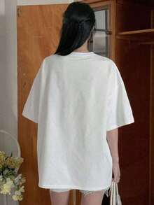 Camiseta de mujer moderna, informal, para fiestas y para estar en casa, 100% algodón, corte holgado. Vintage Camiseta de manga corta con holgura y estampado 3D de lazo para el Día de San Valentín para mujer, camiseta gráfica de verano con diseño sobredimensionadoFashion - Negro - Ver 2