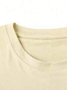 Summer T-Shirt With Lily Graphic Print, Short Sleeve, Round Neck, Casual Top For Women For Summer And Spring, Women's Clothing, Short Sleeve Cotton Casual T-Shirt For Summer Vacation - 杏色 - 查看 5