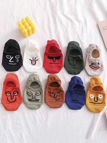 1/5/10 Đôi tất tàng hình in hình ngộ nghĩnh mới, tất cotton mỏng chống trượt, tất tàng hình unisex in hình biểu cảm dễ thương, tất mỏng chuyên dụng cho giày thể thao in hình biểu cảm, phong cách thường ngày vui nhộn (Chỉ có tất, không kèm lót giày) - Nhiều màu - Xem 5