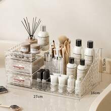 PET Desktop Storage Box, Vanity Makeup Organizer For Cosmetics, Lipstick, Eyeshadow, Eyebrow Pencil - Multicolor - View 7