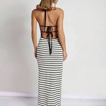 Women's Casual Long Dress, Minimalistic Fashion, Suitable For Daily Wear - Blanco y Negro - Ver 4