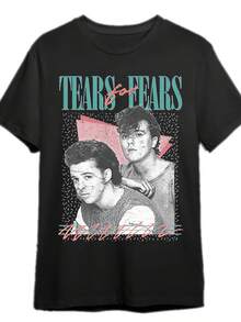 Unisex T-Shirt Made Of Pure Cotton, Men's & Women's - Tears For Fears, Vintage 80s Iconic T-Shirt - 100% Cotton, Soft, Retro T-Shirt, Suitable For Fans, Unisex, Casual, Streetwear, Gift, Machine Washable, Iconic Print For Daily Wear & Nostalgic Clothing, Summer T-Shirt, Summer Clothes For Women, Men's Summer Outfit, Women's Shirt, Creative Design, Outdoor Play, Cool Style, Fun Design, Great For Outdoor Play - Black - View 1