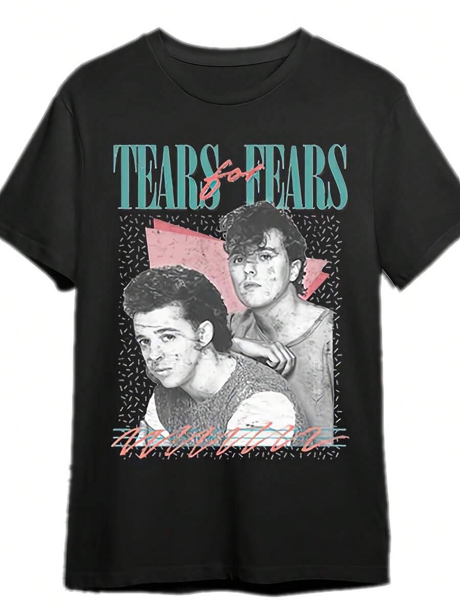 Unisex T-Shirt Made Of Pure Cotton, Men's & Women's - Tears For Fears, Vintage 80s Iconic T-Shirt - 100% Cotton, Soft, Retro T-Shirt, Suitable For Fans, Unisex, Casual, Streetwear, Gift, Machine Washable, Iconic Print For Daily Wear & Nostalgic Clothing, Summer T-Shirt, Summer Clothes For Women, Men's Summer Outfit, Women's Shirt, Creative Design, Outdoor Play, Cool Style, Fun Design, Great For Outdoor Play - Black - View 1