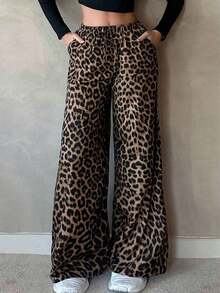 Tall Pantalones rectos y anchos de estilo casual con estampado de leopardo - Multicolor - Ver 5