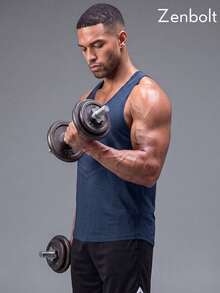 ZULIZ Áo tank top không tay Zenbolt dành cho nam, kiểu dáng racerback, với họa tiết hình học, phom dáng cổ điển thoải mái, đa năng, thích hợp cho tập luyện thể thao, hoạt động thể thao và đi chơi hàng ngày. - Màu xanh hải quân - Xem 4