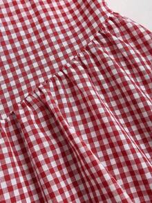 Vestido casual de mujer con cuello de barco, sin mangas, con estampado de cuadros, espalda descubierta, contraste de color, lazo en la cintura y silueta evasé, para primavera/verano - Rojo - Ver 5