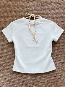 Camiseta de manga corta de cuello redondo ajustada con estampado de leopardo - Blanco - Ver 2