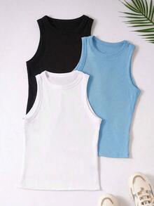 Top ajustado de cuello redondo informal para mujer - Multicolor 5 - Ver 6