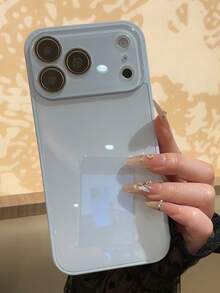 奢華純色亮面玻璃手機殼，適用於 iPhone 17 Pro Max、16、15、14、13、12、11 Pro Max，鏡頭保護，極簡純色可愛優雅手機殼，適用於 iPhone 17 Pro Max、16 Pro Max、17 Pro、15 Pro Max、14 Pro Max、13 Pro Max - 淺藍色 - 查看 2