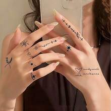 10pcs Herbal Juice Temporary Tattoo Stickers, Realistic Effect, Durable Pattern, Suitable For Men & Women, Letter, Butterfly, Heart, Moon Designs, Applicable For Dates, Carnival Parties - Black - View 6