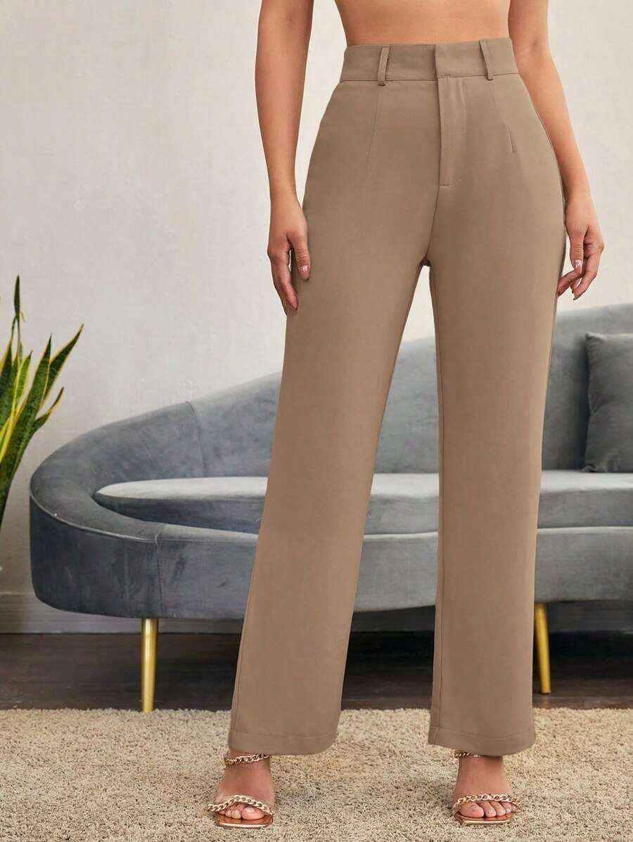 Pantalones de talle alto y corte sastre - Caqui 2 - Ver 1