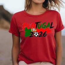 Camiseta de fútbol de algodón con cuello redondo, top unisex de moda para la Copa del Mundo, ropa de gaming popular para mujeres. - Blanco - Ver 6