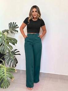 Serena Tailored Wide-Leg Trousers - Petroleum Green - View 2