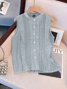 Blusa de verano de unicolor con volantes en el bajo para mujer - Celeste - Ver 5