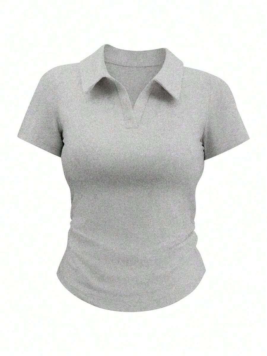 Camiseta de manga corta minimalista de unicolor para mujer, uso casual de todos los días - Gris - Ver 1