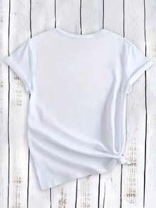 Camiseta de manga corta para mujer, con un diseño estampado elegante, casual y versátil, tiene un corte holgado y cómodo, adecuada para vacaciones y uso informal, y también puede servir como atuendo para Halloween, el Día de Acción de Gracias, Navidad y cumpleaños. - Negro - Ver 2
