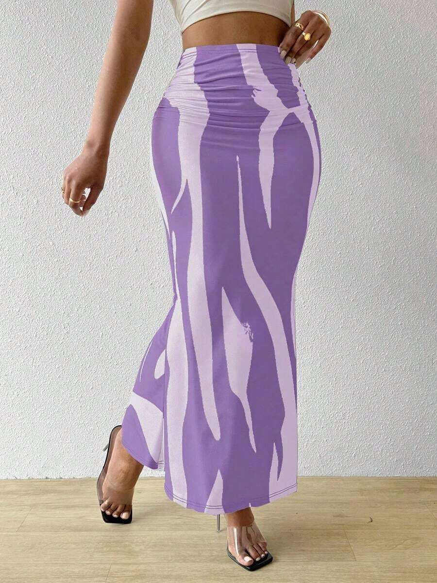 Falda plisada con estampado para mujeres, - Púrpura malva - Ver 1