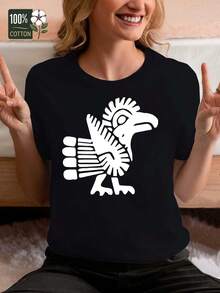 Women's T-Shirt With A "Pure" Label Featuring Mayan  Patterns. Suitable For Everyday Wear For Sweet Girls Or Students. Cool And Breathable Summer Clothing. Elegant Party Outfit. T-Shirt For Stylish Ladies. Blouses Suitable For Curvy Women. - 黑色 - 查看 7