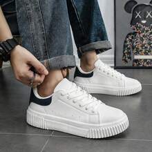 Men's New Lace-Up Casual Sports Shoes, Round Toe Comfortable Lightweight Versatile Soft Sole Low-Top Outdoor All Season, Suitable For Outdoor, Daily Commute - Black and White - View 2