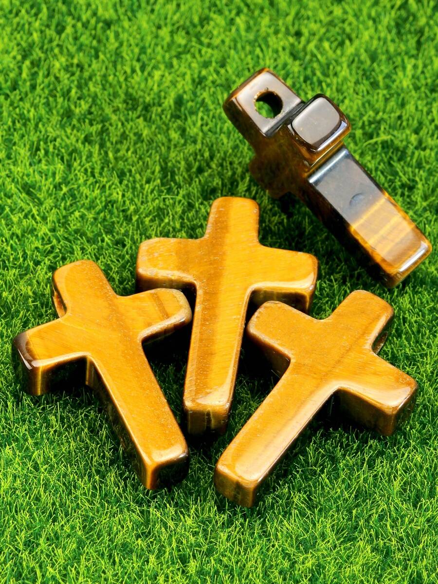 1/2PCS Natural Tiger Eye Cross Pendant, Suitable For Jewelry Making, Size 22*32mm, Handmade Charming Bracelet Necklace Gift For Women And Men