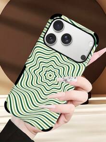 1pc Artistic Visual Illusion Wave Pattern Shock-Proof Dust-Proof Handcrafted Soft Shell Phone Case Suitable For Apple 17 Pro Max/16 Pro Max/16 Plus/13 Pro Max/14 Pro Max 13 14 11 12 Pro 11/15 Pro, Galaxy S24 Ultra, With Speaker Hole Design, Suitable As Holiday Gift - Green - View 5