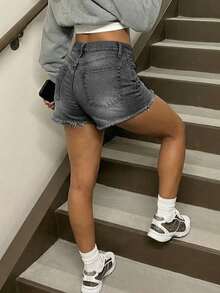 女款休閒寬鬆直筒九分牛仔褲 夏季 - 灰色 - 查看 4