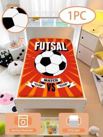 1PC World Cup Kids Football Printed Fitted Sheet, 100% Polyester 3D Sports Bed Sheet, Soft Breathable Mattress Cover, For Toddler Bed, Baby Crib, Nursery, Edge Height Of 15cm (No Filler)100% Polyester