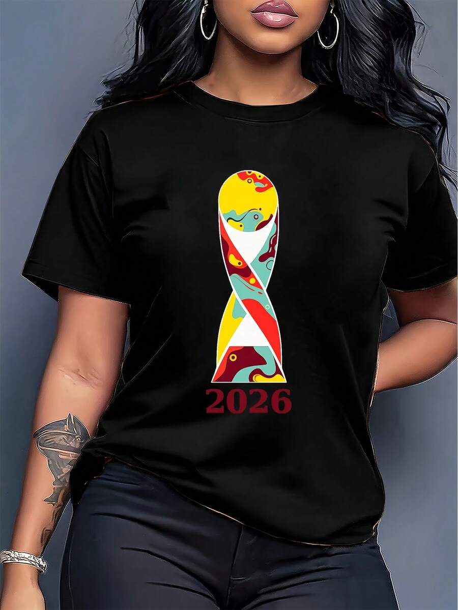 Celebrate The 2026 World Cup With This Colorful Cup Logo T-Shirt, Ideal For Supporting The Tournament In Modern And Vibrant Style. - Black - View 1