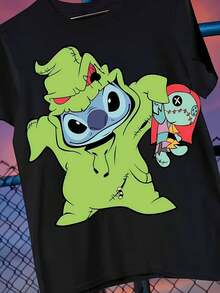 Camiseta Casual Estampada para Mujeres, Camiseta Oficial de Dibujos Animados de Zombis - Manga Corta para Hombres y Mujeres, Impresión Vibrante, Corte Regular para Uso Casual, Halloween, Fiestas y Regalos, Ropa Festiva, Diseño Divertido, Impresión Duradera, Atuendo de Festival, Estilo Divertido, Tela Suave, Camiseta Estampada, Tallas Grandes, 100% Algodón - Negro - Ver 6