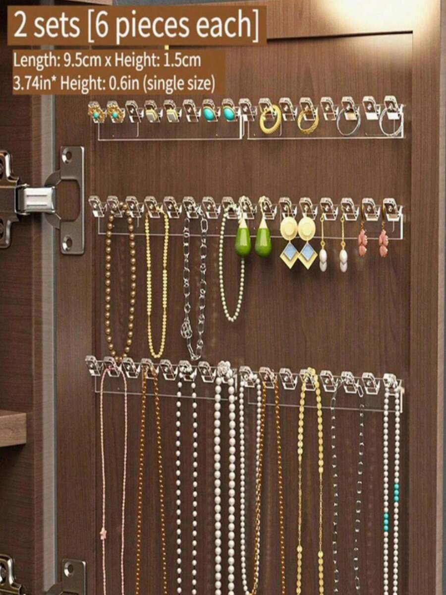 Bộ 3 giá treo trang sức 8 lỗ gắn tường, có móc treo vòng cổ, vòng tay và bông tai - Giá trưng bày chống rối, tháp đựng trang sức. - Nhiều màu - Xem 1