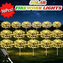 16 Pack Solar Firework Lights Outdoor Garden Decor Waterproof Starburst Fairy String Lights With 8 Lighting Modes DIY Shapeable Landscape Path Lights For Backyard Patio Walkway Holiday Party Celebration Warm White Multi Color White - Solar garden lights - 查看 7