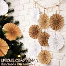 15pcs/30pcs Bohemian Style Hanging Paper Fans, Neutral Rustic Style Paper Fan Garland, White & Brown, Party Decorations For Boho Party, Baby Shower, Birthday, Wedding, Bridal Shower, Classroom Decor - Paper Fan - View 4