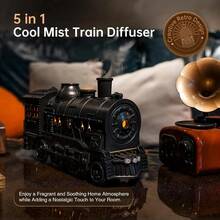 Essential Oil Aroma Diffuser, 300ml, Train Diffuser With Trains, Flame Effect, Remote Control Mini Mist Humidifier For Aromatherapy, Bedroom - Apple - View 4