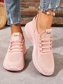 Women's Lightweight Knit Running Shoes, Slip-On Casual Sneakers With 360° Breathable Mesh Upper, Non-Slip & Cushioned Sole, Quick-Drying, Athleisure Style. Ideal For Daily Commute, Jogging, Gym, Travel & Errands. Women's Workout Shoes / Women's All-Day Comfort Sneakers, A Sweet Valentine's Day Gift - Hồng - Xem 3