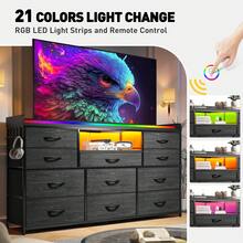EnHomee 11 Drawers 60" TV Stand Dresser With LED Lights & Charging Station Fabric Chest Of Drawers With Shelves & 4 Hooks,Black Cloth Drawer Storage Cabinet - Xem 3