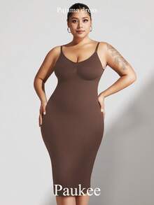 1pc Plus Size Women's Dress Jumpsuit, Seamless Tummy Control Waist Shaping Bodycon Dress, Full Body Shaping Nightgown - Brown - View 8