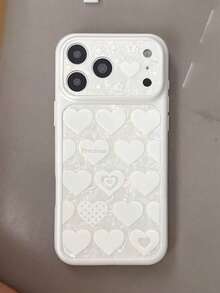 Cute White Heart-Shaped Shell Texture Phone Case For Apple 11/12/13/14/15/16/17 Pro Max, Large Camera Window Shockproof Soft TPU Protective Cover, Girly Aesthetic Shell - White - View 3
