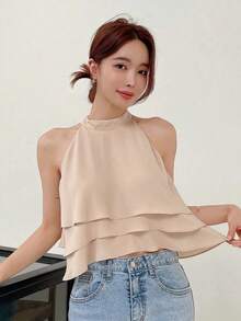 Blusa sin mangas de vestir informal y sencilla para mujeres, para salir - Albaricoque 2 - Ver 3