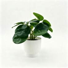 Artificial Pilea Plant In Pot, Faux Green Indoor Plant For Modern Home Office Decor Scandinavian Faux Green Plant, Artificial Pilea Decor For Farmhouse Shelf Coffee Table Styling - Green - View 8